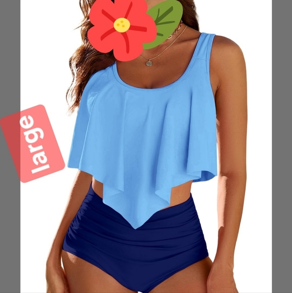 Blue Ruffled Tankini Set XL - Picture 1 of 5